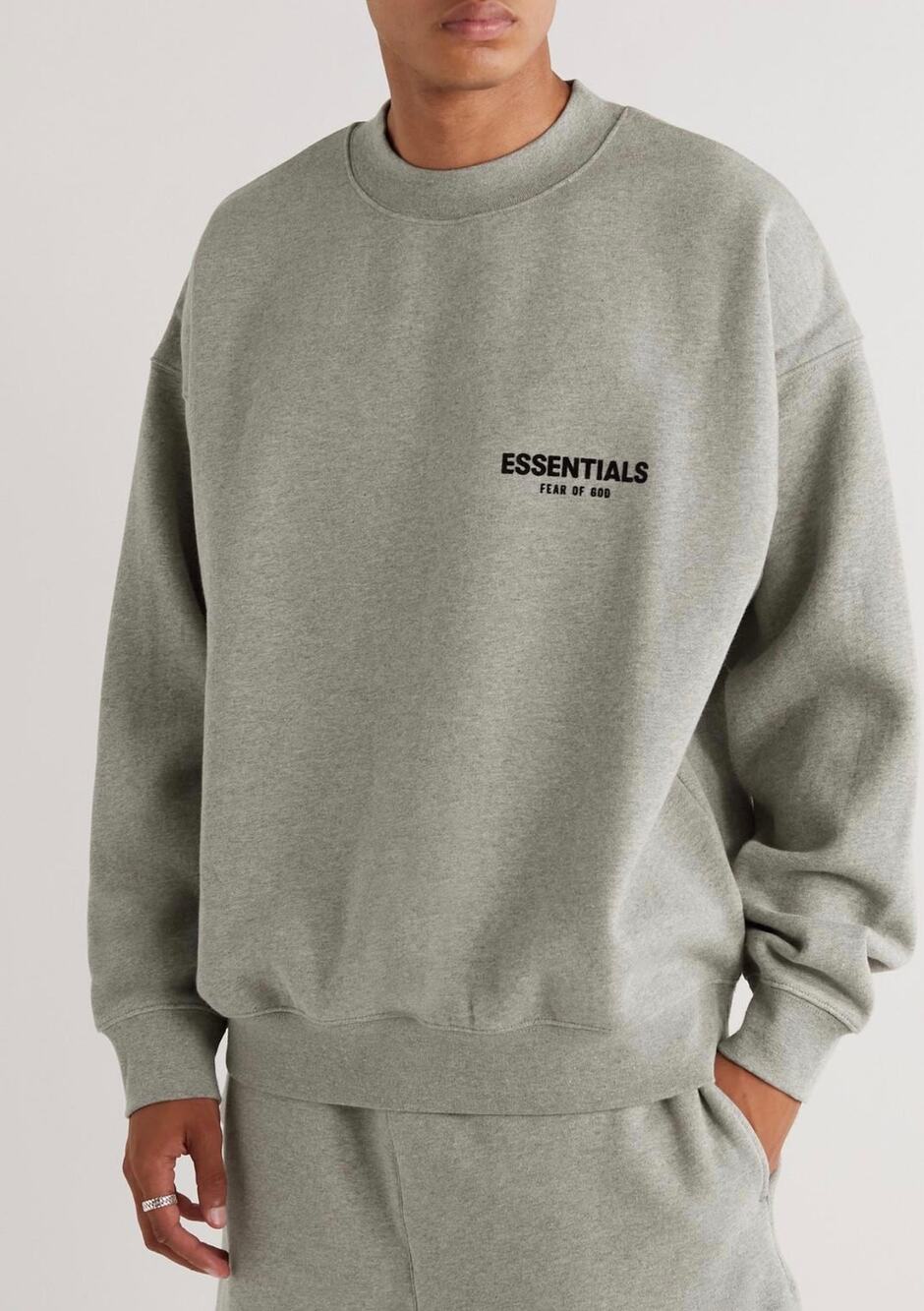 Fear Of God ESSENTIALS Logo-Flocked Fleece Sweatshirt Gray Unisex Size Small